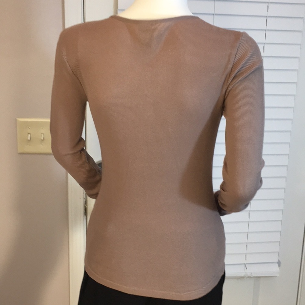 Covington 100% Cotton Tan Knit Fringes Ruffle Front Button Blouse Size S Petites - Picture 4 of 12